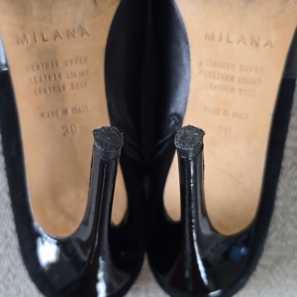 Milana Black Leather Peep Toe Made In Italy Heels - Size 39 - Picture 15 of 16